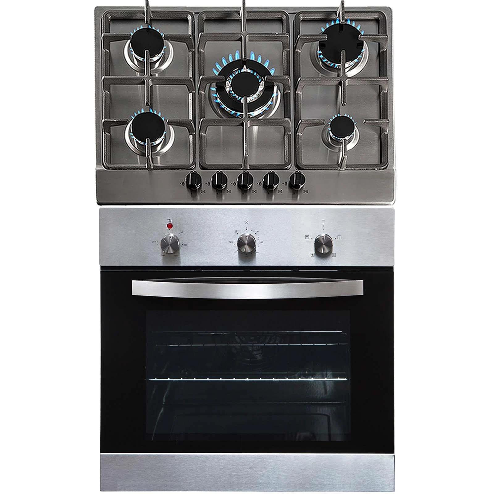 SIA SO113SS 60cm Stainless Steel Single Fan Oven & 70cm 5 Burner Gas Hob with Cast Iron Pan Stands