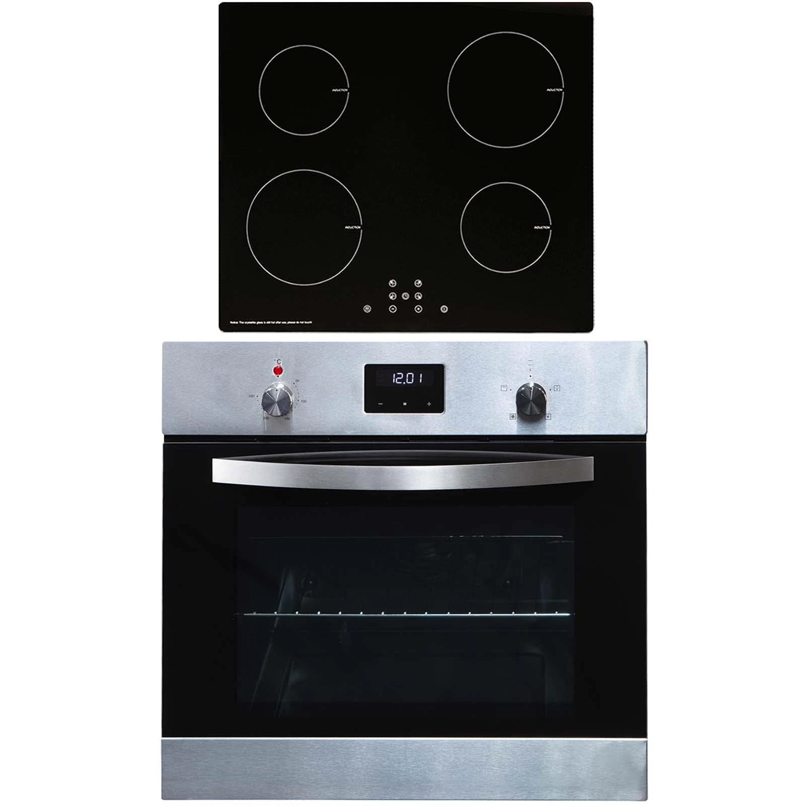 SIA SO114SS 60cm Stainless Steel Digital Electric Single Fan Oven & INDH61BL 13A Plug-in 4 Zone Induction Hob With Child Lock