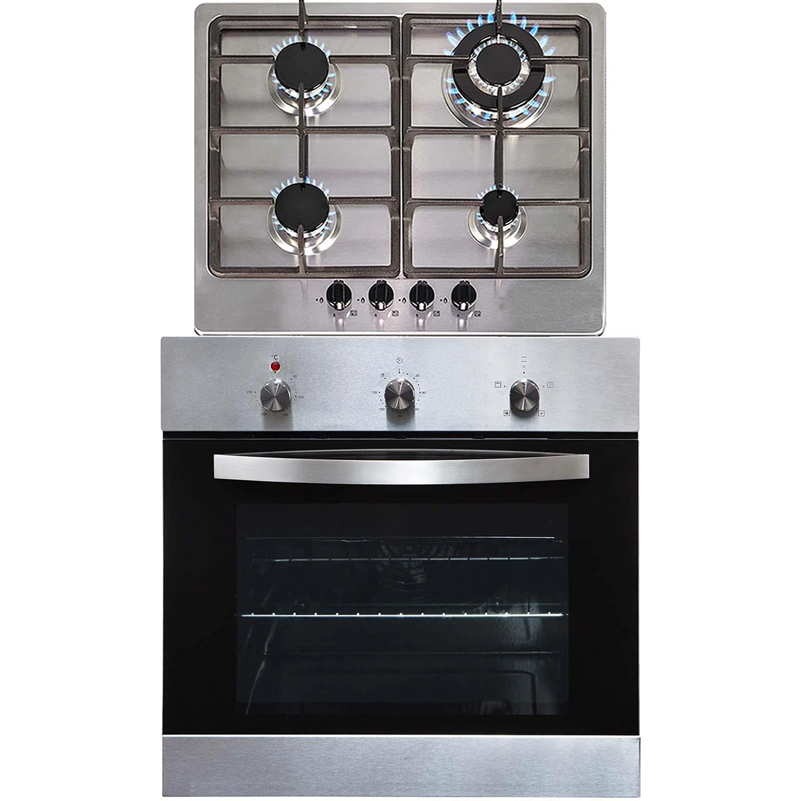 SIA SO113SS 60cm Stainless Steel Electric Single Fan Oven & SSG601SS 4 Burner Gas Hob With LPG Kit & FFD