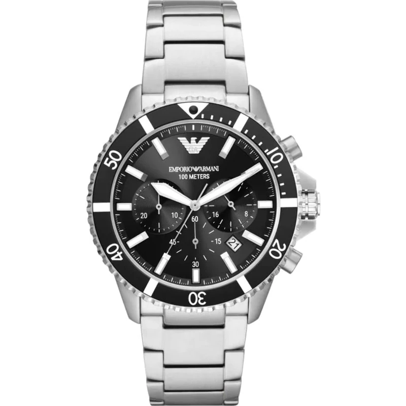 Emporio Armani Watch for Men , Chronograph movement, 43mm Silver Stainless Steel case with a Stainless Steel strap, AR11360