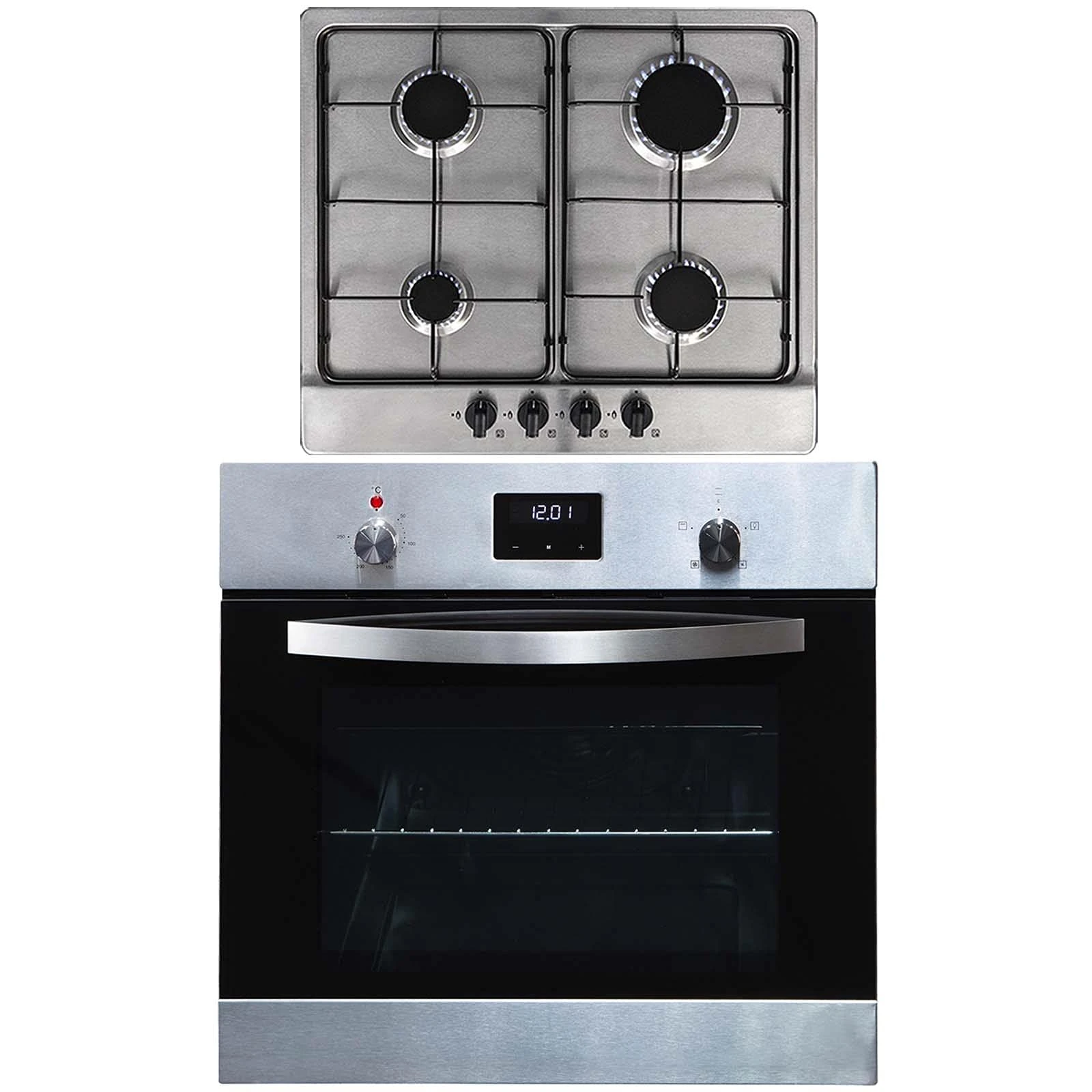 SIA SO114SS 60cm Stainless Steel Digital Electric Single Fan Oven & SSG602SS 4 Burner Gas Hob With LPG Kit & FFD