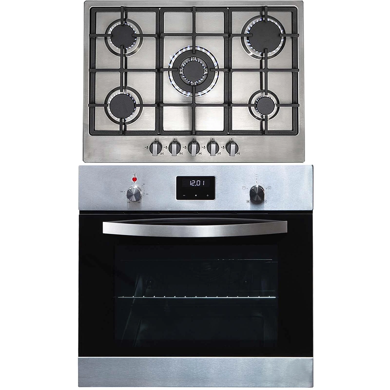 SIA SO114SS 60cm Stainless Steel Digital Electric Single Fan Oven & R6 70cm 5 Burner Gas Hob With LPG Kit & FFD