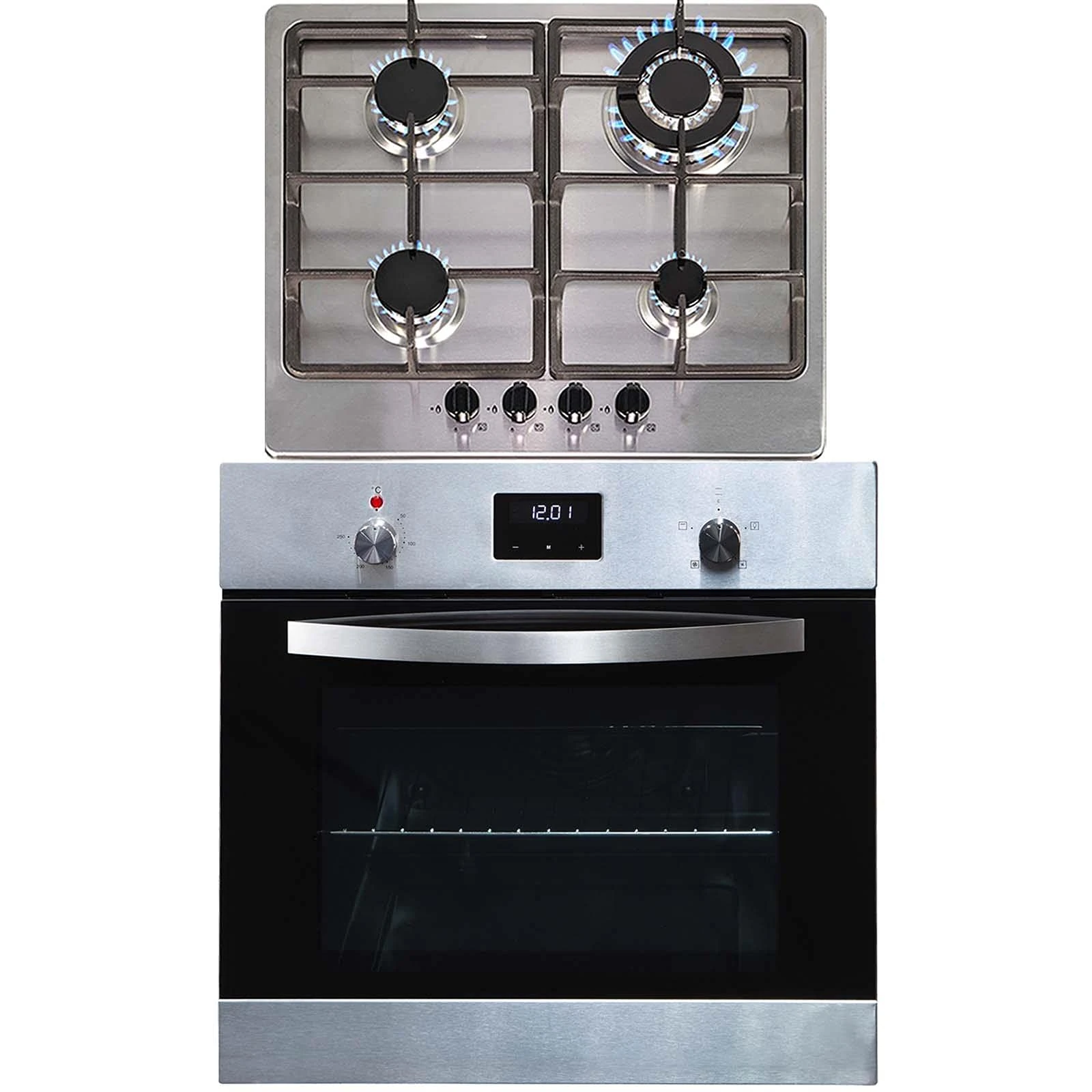 SIA SO114SS 60cm Stainless Steel Digital Electric Single True Fan Oven And SSG601SS 4 Burner Gas Hob With LPG Kit & FFD