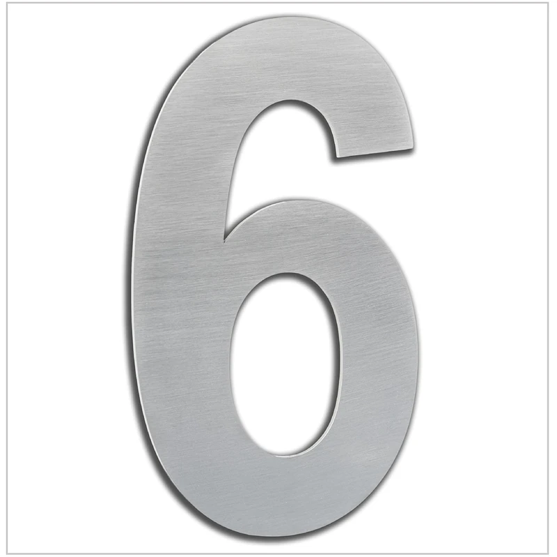 EVI Herrajes | Adhesive Number for Houses | No. 6 | Height 200 mm | Stainless Steel | For Walls, Facades, Portals or Doors | For Exterior and Interior | Mod. I-200AM-6 - Image 1