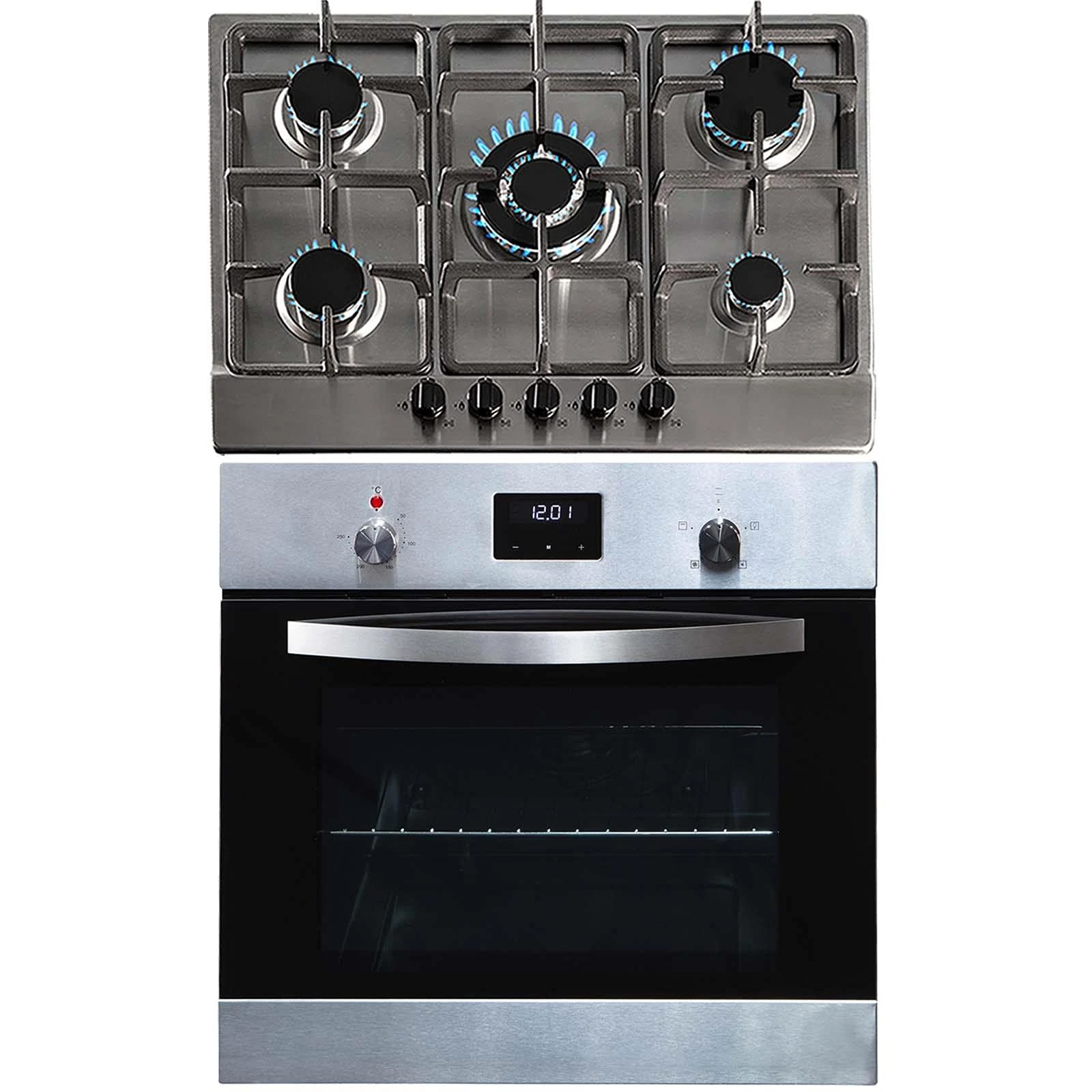 SIA SO114SS 60cm Stainless Steel Digital Electric Single Fan Oven & SSG701SS 70cm 5 Burner Gas Hob With LPG Kit & FFD