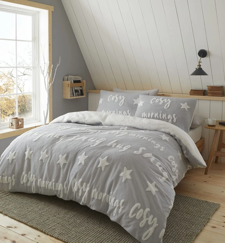 Catherine Lansfield Cosy Up Tufted Fleece King Duvet Set Grey