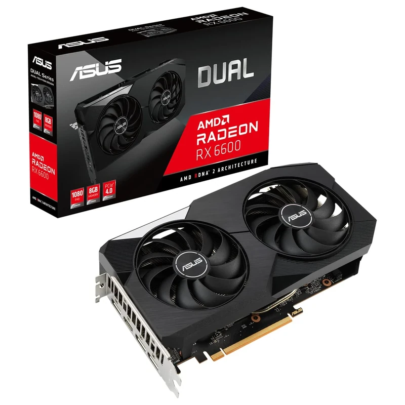 ASUS Dual AMD Radeon RX 6600 8GB GDDR6 Gaming Graphics Card (AMD RDNA 2, PCIe 4.0, 8GB GDDR6 memory, HDMI 2.1, DisplayPort 1.4a, Axial-tech fan design, 0dB technology)