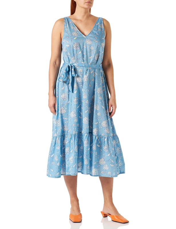 Part Two Women's PapayaPW DR Dress Feminine Silhouette Dress, Dusk Blue Block Print, 32