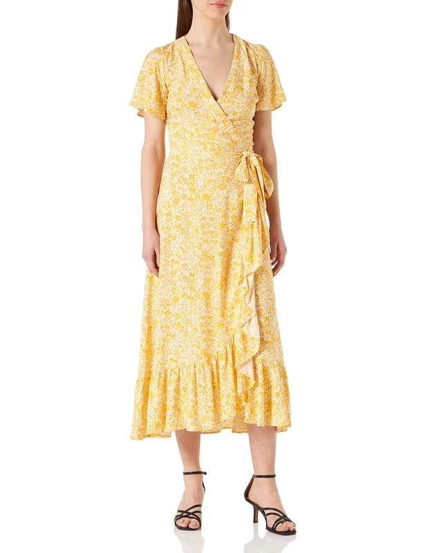 Part Two Women's ClarinaPW DR Dress Feminine Silhouette, Yellow Painted Flower, 46