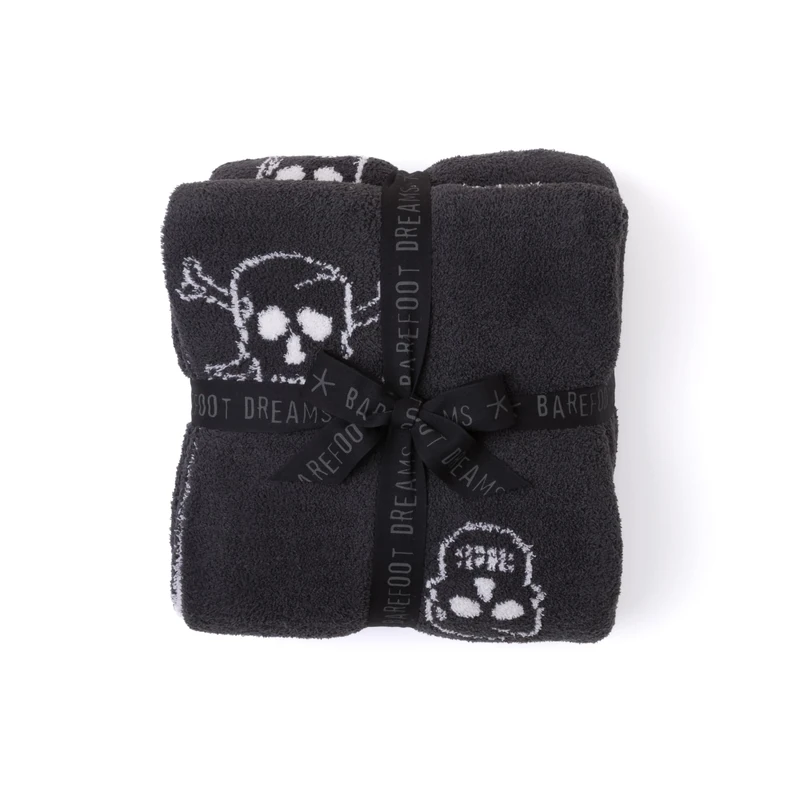 Barefoot Dreams CozyChic Skull Throw, Throw Blanket, Soft Blanket, Carbon/Almond, 54” x 72”