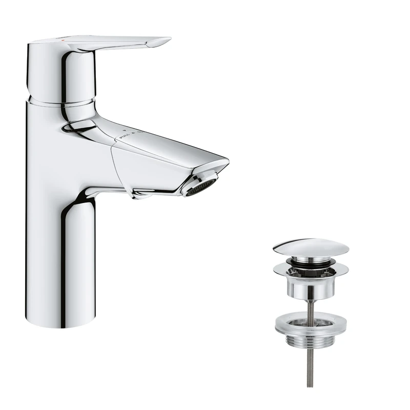 GROHE QUICKFIX Start - Basin Mixer Tap with Pull-Out Spout (Metal Lever, Magnetic Docking, Smooth Body, Click-Clack Push Waste Set, Water Saving Technology, Tails 3/8''), Size 191 mm, Chrome, 24205003