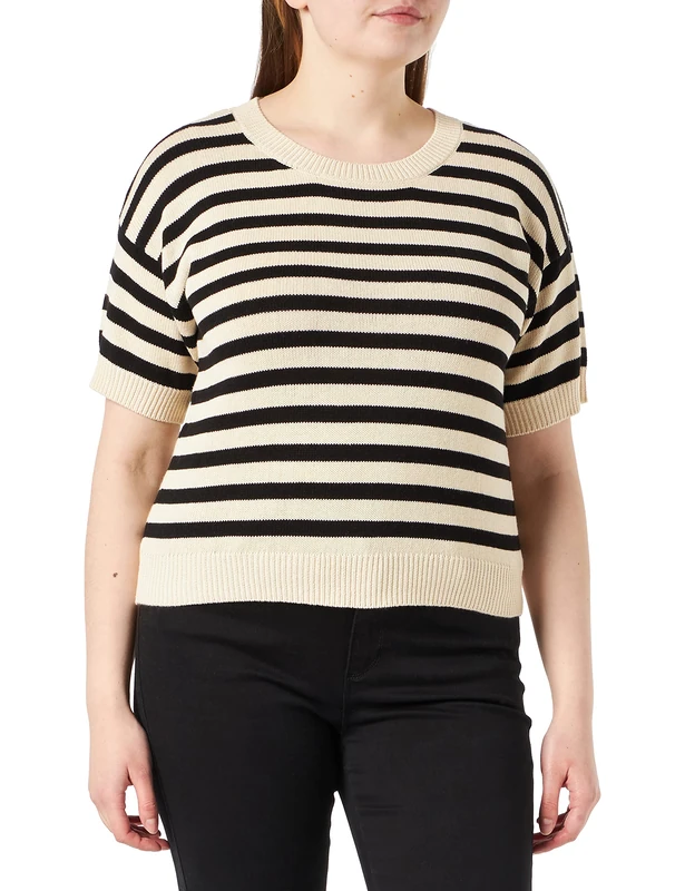 Part Two Women's PriskaPW PU Pullover Relaxed fit Sweater, Black Stripe, 3X-Large