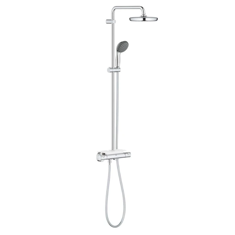 GROHE Vitalio Start 210 - Shower System with Thermostat and Tray (Safety Button at 38°C, Water Saving Technology, Head Shower 21 cm, 2-Spray Hand Shower 10 cm, Shower Hose 1.75 m), Chrome, 26814001 - Image 1