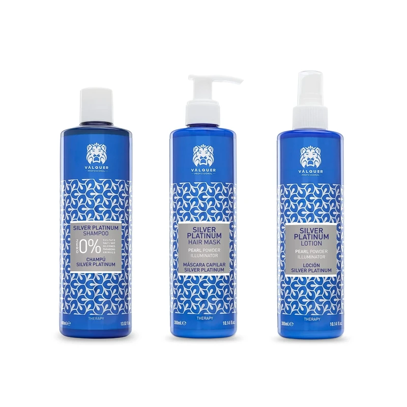 VALQUER Silver Platinum Set. Purple Toning Shampoo 400 ml, Mask 275 ml and Lotion 300 ml for White, Grey, Blonde and Bleached Hair, Neutralises Yellow Tones with Malachite and Panthenol, Vegan