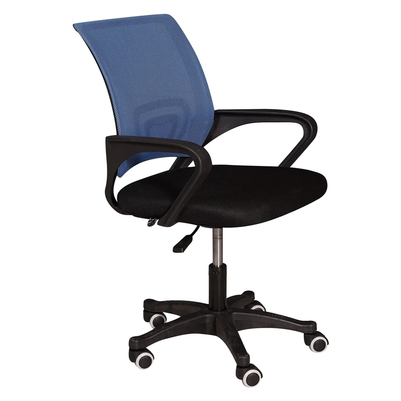 Dmora - Office chair on wheels, Lift chair with armrests, Chair in upholstered fabric with mesh backrest, cm 62x50h84 / 93, Black and Blue color