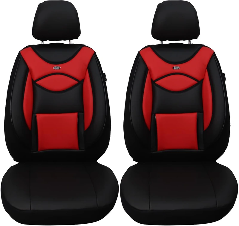 BREMER SITZBEZÜGE Dimensions Seat Covers Faux Leather for Car Seats Compatible with Opel Corsa F 2019 Driver and Passenger Protective Covers Seat Protector Seat Cover FB:D102 (Black/Red)