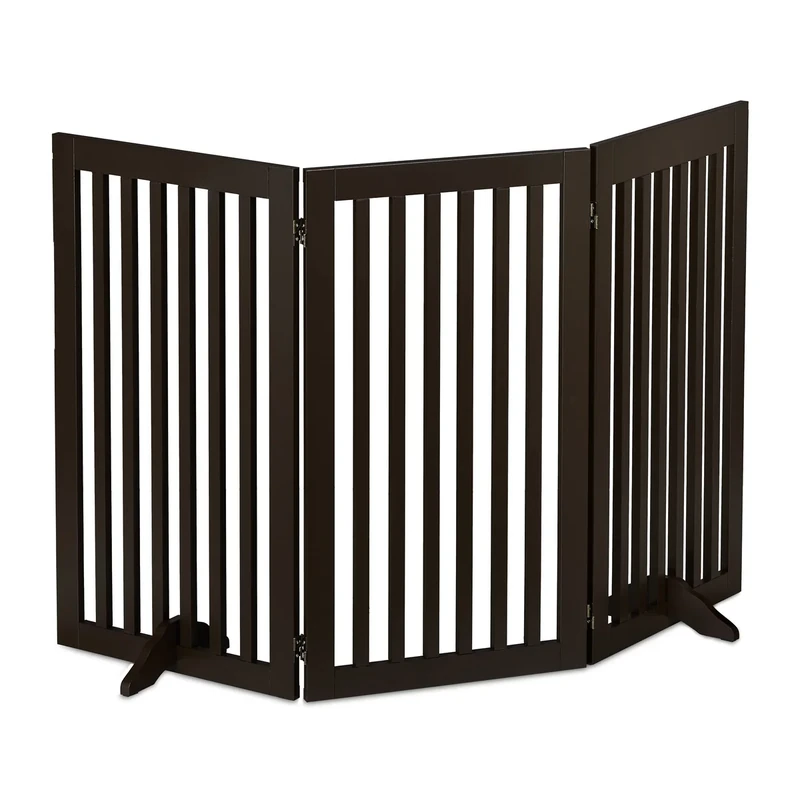 Relaxdays Safety Gate for Children & Pets, with Feet and Floor Protectors, Free-Standing Barrier, 92 x 154 cm, Brown, Fibreboard