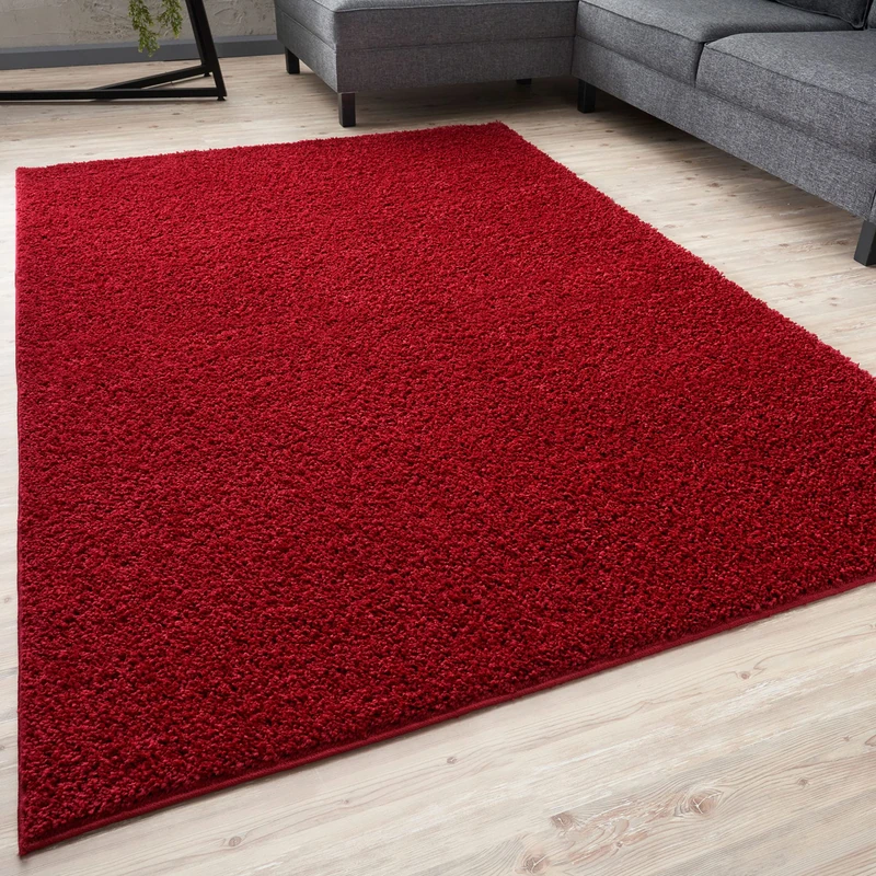 THE RUGS Living Room Rug - Shaggy Soft And Elegant Carpets For The Bedrooms And Kitchen, Easy To Clean, Many Different Sizes (80x300 cm, Red)