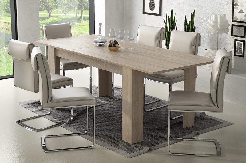 Dmora - Extendable dining room table, Extendable console, Modern table with extension, 140 / 200x88h75 cm, light elm color