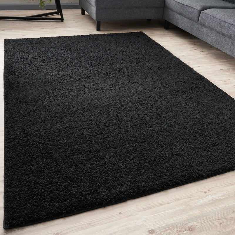 THE RUGS Living Room Rug - Shaggy Soft And Elegant Carpets For The Bedrooms And Kitchen, Easy To Clean, Many Different Sizes (160x230 cm, Black)