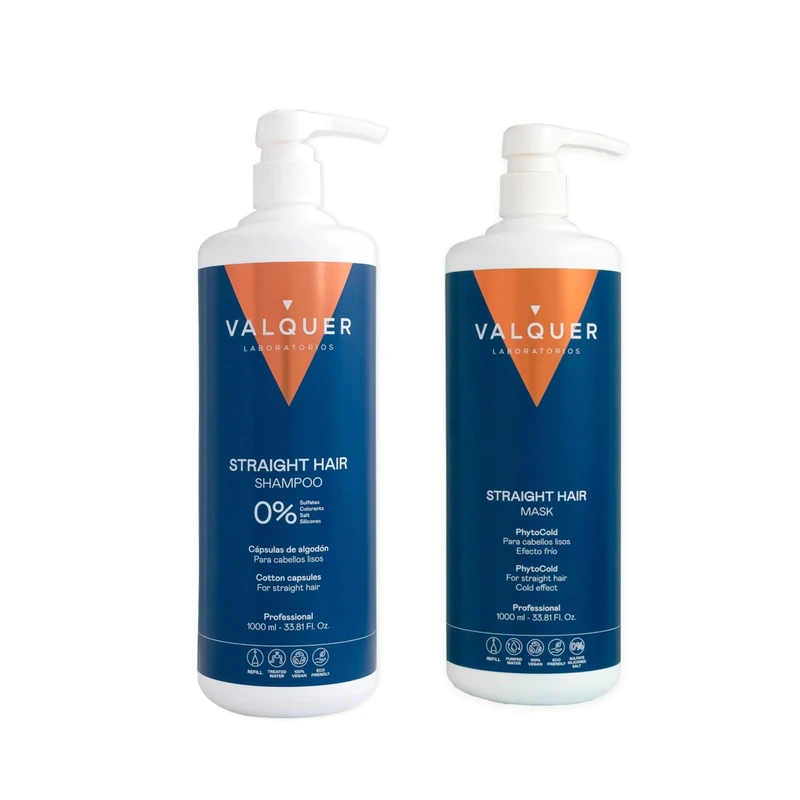 VALQUER Smooth Hair Pack Zero Formula | Includes Shampoo 1L & Cold Effect Mask 975ml | Cleanses, Repairs & Protects for Shine & Softness | With Cotton Extract, Blueberry & Vitamin E | Vegan