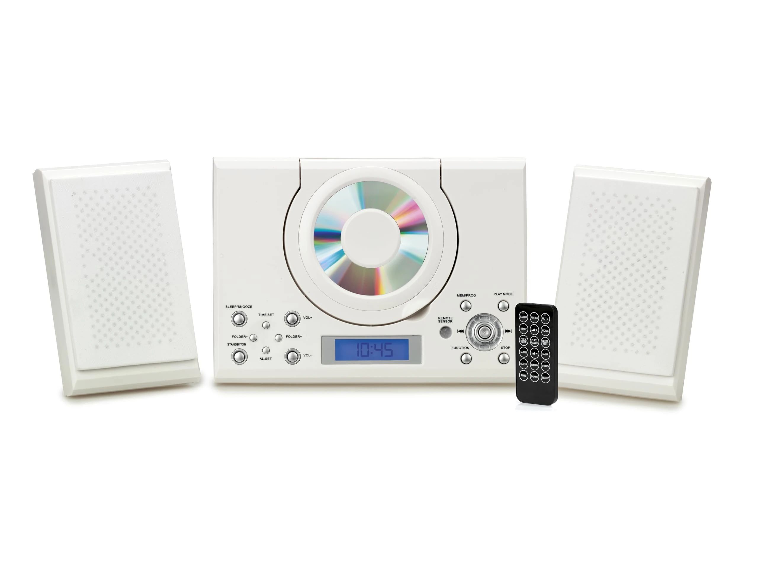 CD Player with Speakers - HiFi System for Home with Radio, USB, MP3, Clock Alarm & Remote - Compact Stereo System with Wall Mount Design - Small CD Players for Home - GTMC-101