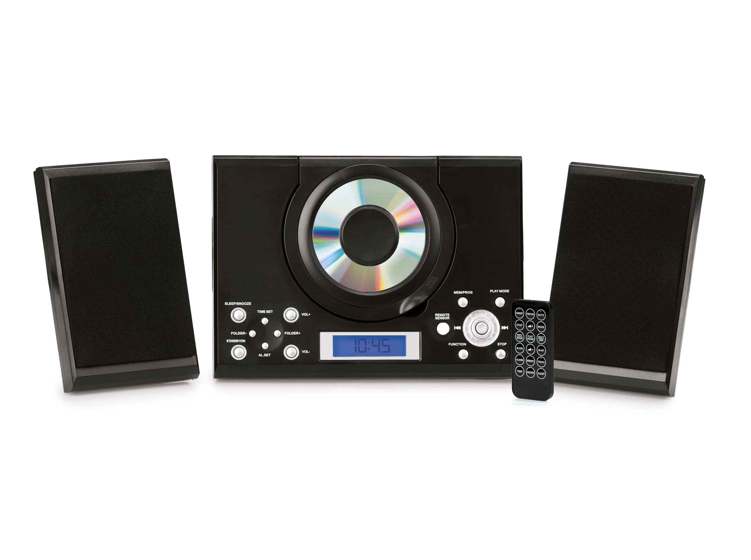 CD Player with Speakers - HiFi System for Home with Radio, USB, MP3, Clock Alarm & Remote - Compact Stereo System with Wall Mount Design - Small CD Players for Home - GTMC-101