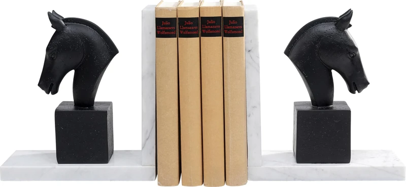 Kare Design Bookend Horse, Black/White, Set of 2, Organizer and Support for Book Shelves, Animal Motif, Gift Idea, Room Decor for Living Room, Bedroom, Home Office, 21 x 36 x 8 cm (H/W/D)