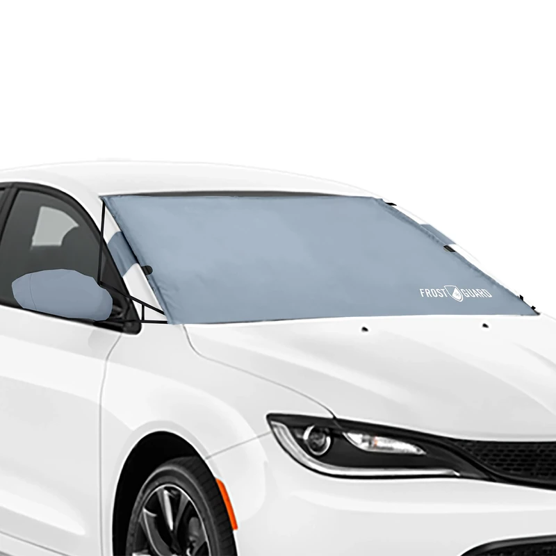 Frostguard Vortex | Full-Coverage Car Windshield Cover for Ice and Snow, Standard Size (Grey) - Wiper Blade + Side Mirror Coverage - Fit-Fast Straps, Security Panels + Storage Pouch - 59 x 41 Inches
