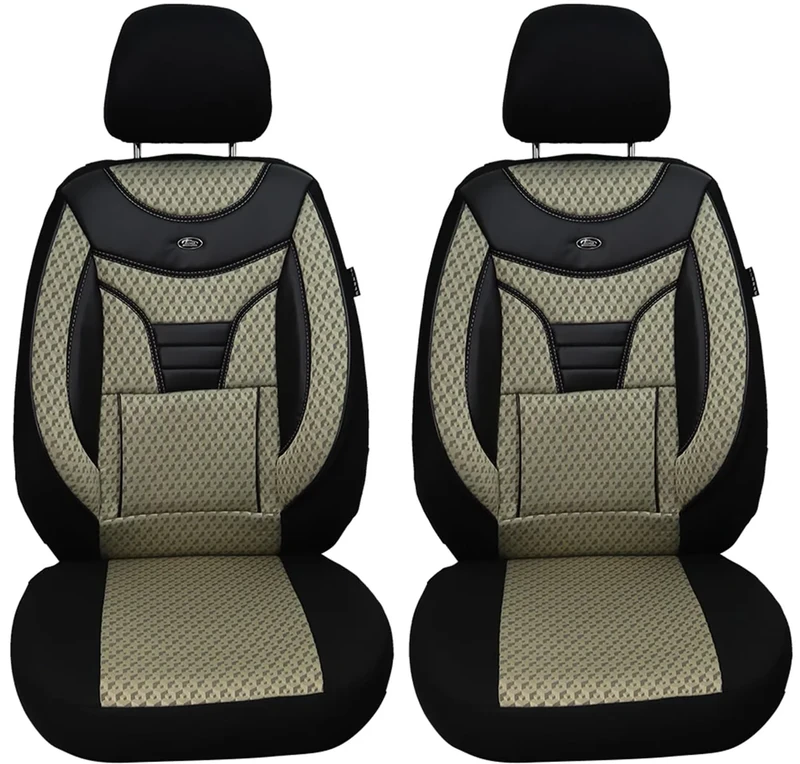 BREMER SITZBEZÜGE Dimensions Car Seat Covers Compatible with VW T5 Transporter Driver & Passenger Set from 2003-2015 / Car Seat Covers Protective Cover Set Car Seat Covers Pack of 2 in Black/Beige