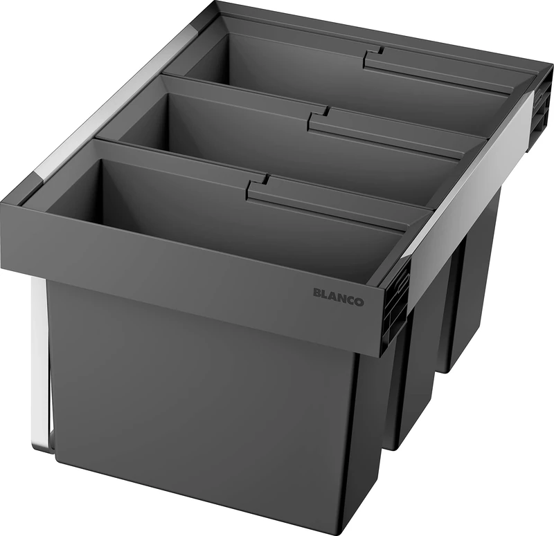 BLANCO Flexon II Low 60/3 | Plastic, Aluminium | 60 cm Base Cabinet | System for Installation in Drawers | 3 x 15 Litre Buckets | Minimum Installation Height: 324 mm