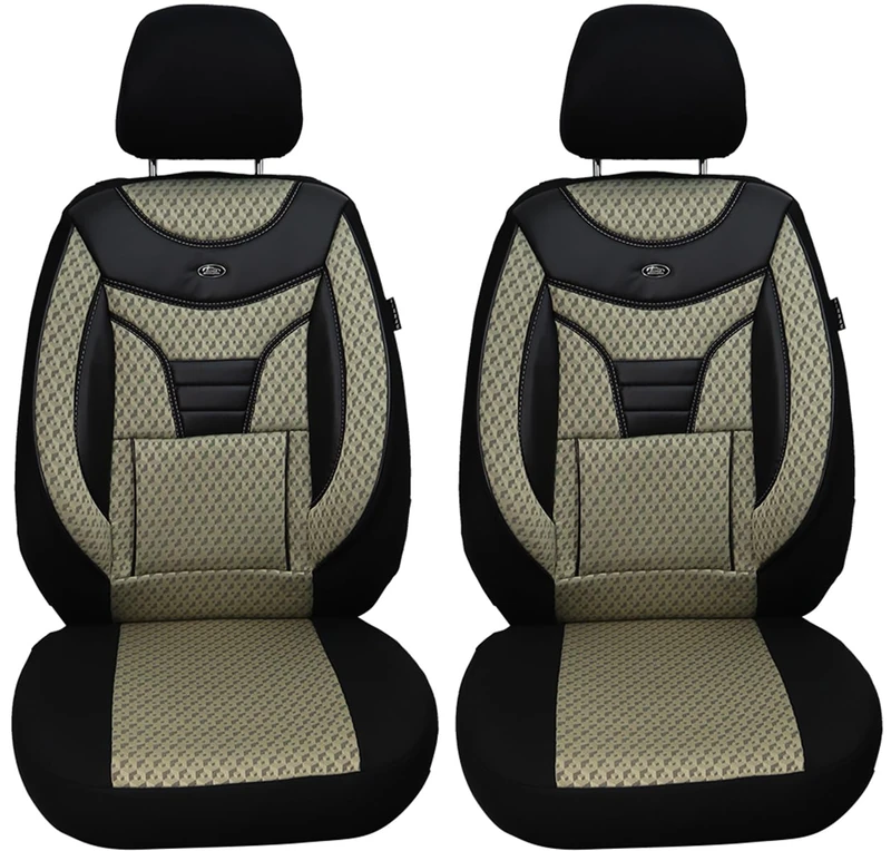 BREMER SITZBEZÜGE Seat Covers for Car Seats Compatible with VW T6 Transporter 2015 Driver and Passenger Seat Protector Seat Cover FB:902 (Beige/Black)
