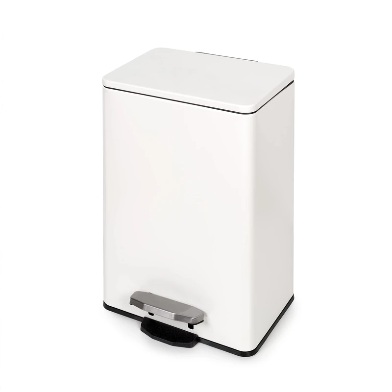 Emuca - Pedal-opening rectangular outdoor Recycle garbage can, 20L, White painted, Aluminium