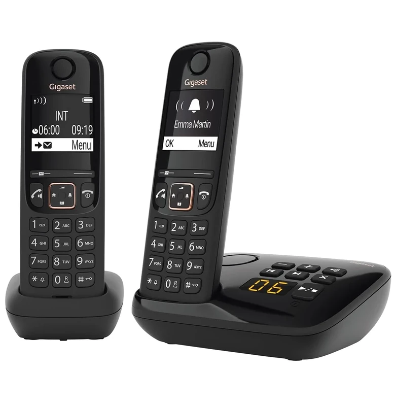 Gigaset A694 AM DUO - Two Cordless DECT Telephones with an Answering Machine - Large Phonebook - Intuitive Use, Black [UK Version]