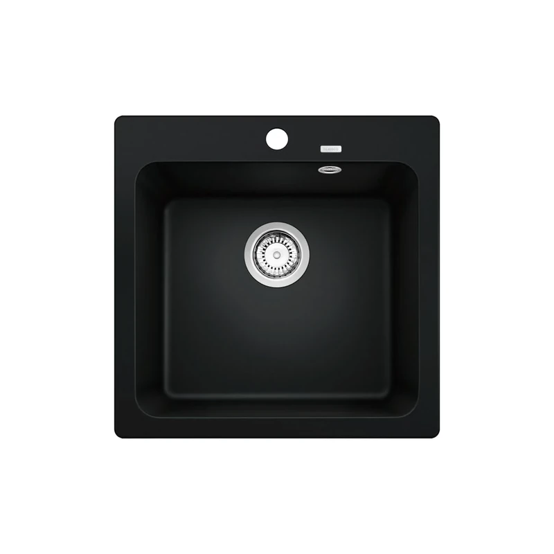 BLANCO NAYA 5 | SILGRANIT Sink in Black | Installation Type: Inset Installation from Above | for 50 cm Wide Base cabinets | Spacious Bowl Volume | Easy-Care Surface | [51.5x51x21.2 cm]