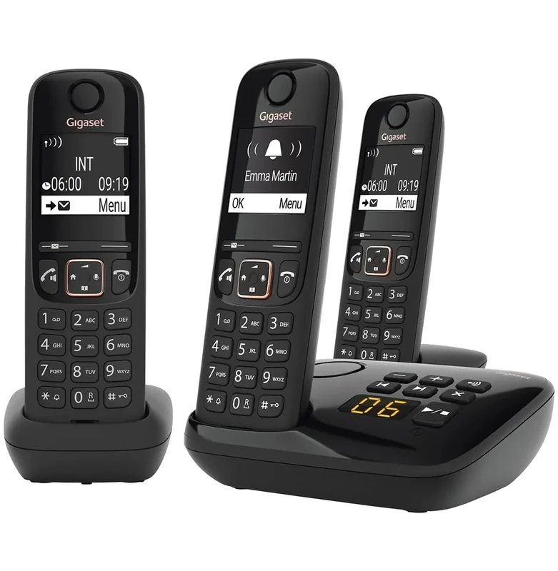 Gigaset A694 AM TRIO - Three Cordless DECT Telephones with an Answering Machine - Large Phonebook - Intuitive Use, Black [UK Version]