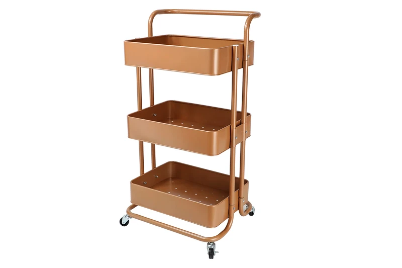 Echtwerk Mobile Kitchen Bathroom Office 3 Tier Serving Trolley Kitchen Trolley with Drawers Tool Trolley Craft Trolley Utility Cart with Push Handle Copper Edition 43 x 32 x 86 cm