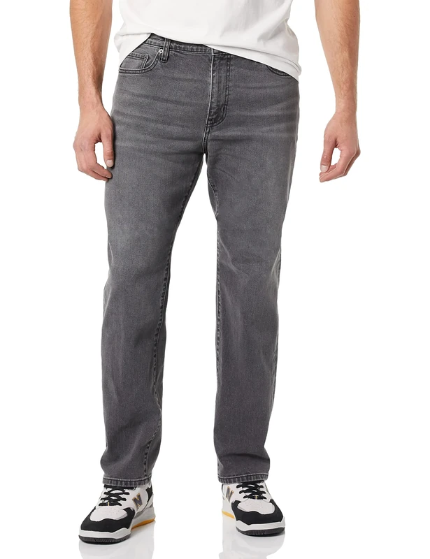 Amazon Essentials Men's Straight-Fit Stretch Jean - Discontinued Colours, Washed Grey, 34W / 30L