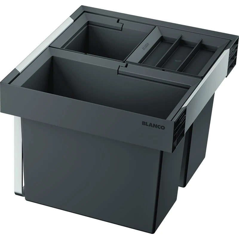 BLANCO Flexon II Low XL 60/3 | Waste Bin System | for 60 cm Wide Base Cabinets | System for Installation in Drawers | 1x 30 Litre and 2X 8 Litre Buckets | 1x Bucket Lid 8L | Minimum Installation