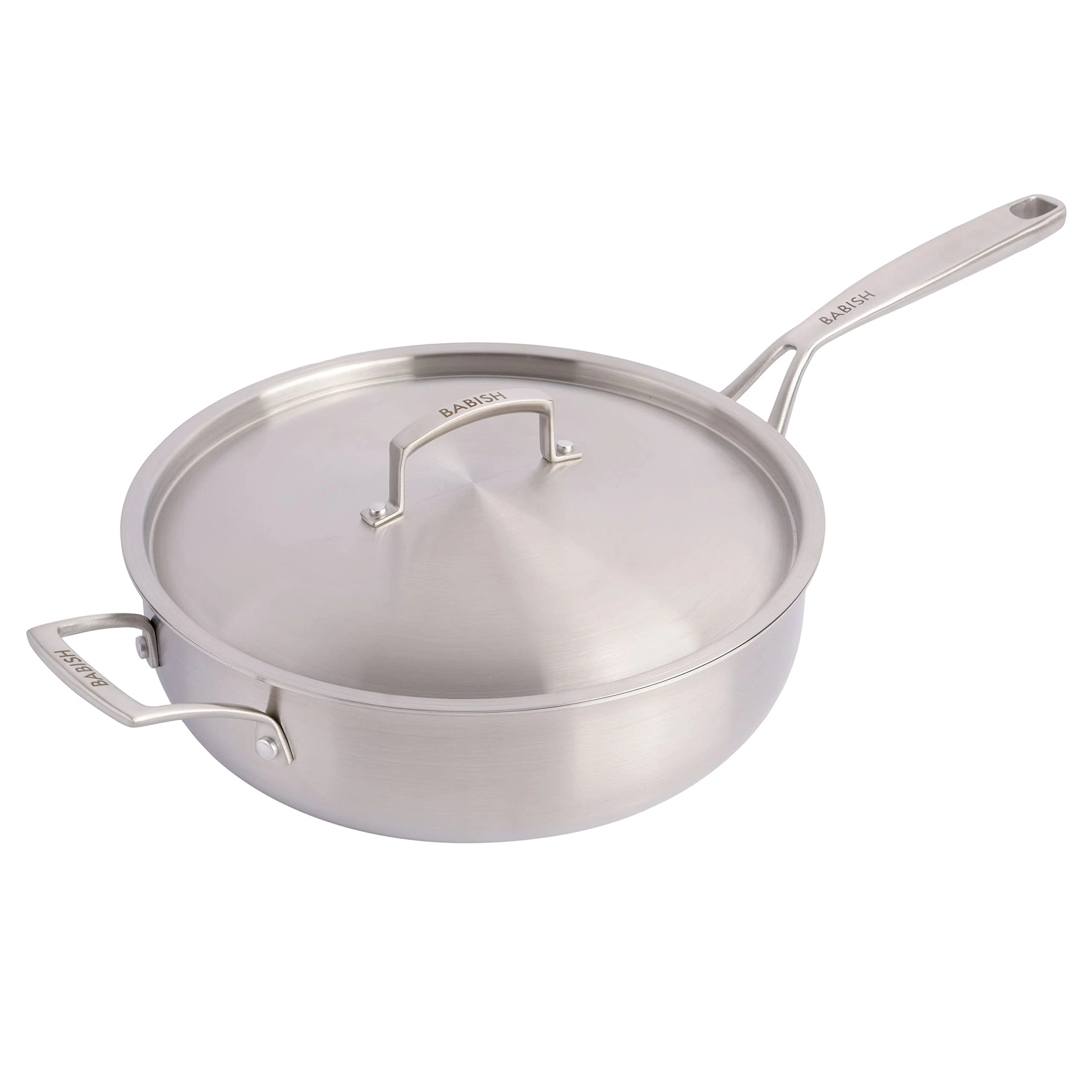 Babish Tri-Ply Stainless Steel Saute Pan w/Lid, 5-Quart