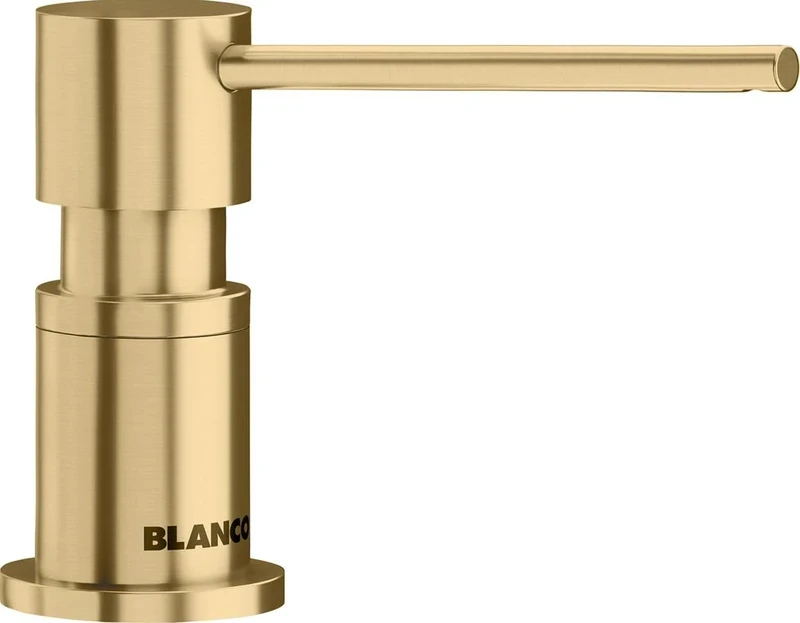 BLANCO LATO soap Dispenser in Satin Gold | Suitable for All BLANCO Kitchen Mixer taps | Convenient top Filling | Washing-up Liquid/soap Dispenser | 35 mm tap Hole | Bottle Volume 300 ml | Ø 4.5 cm