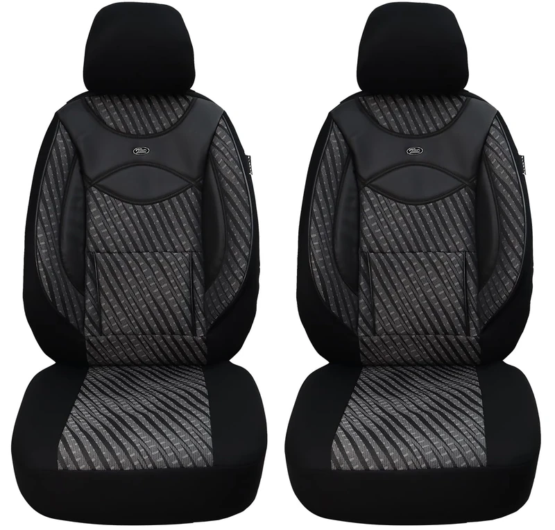 BREMER SITZBEZÜGE Seat Covers for Car Seats Compatible with VW T6 Multivan 2015 Driver and Passenger Seat Covers FB:115 (Black/Grey Pattern)