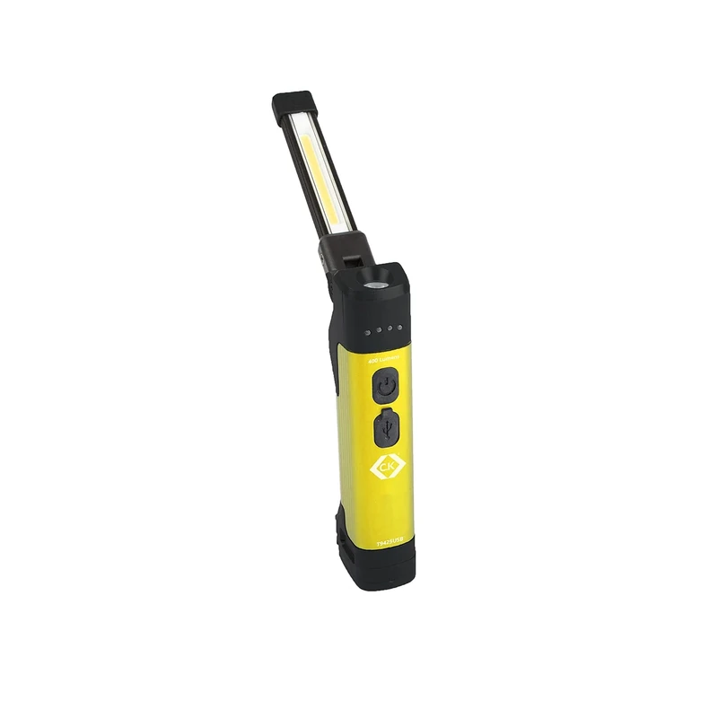 C.K Tools COB Inspection Light 400 Lumens Rechargeable Work Light with Torch Tip Magnetic Clamp and Hanging Hook USB-C Charging Electricians Mechanics Maintenance Tasks Portable LED Lamp CK T9425USB