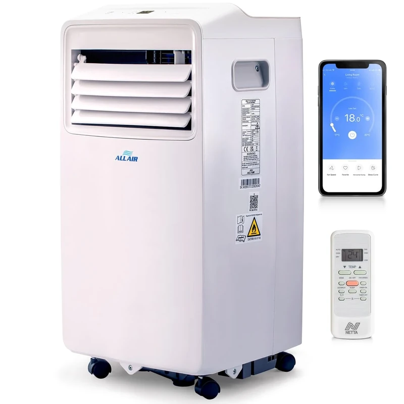 ALLAIR Portable Air Conditioner 3-IN-1 5000 BTU, Dehumidifier, Cooling Fan - WiFi Smart APP, Weekly Timer, Cooling in 10 Minutes,Temperature 17°C - 35°C, Remote Control and Accessories Included