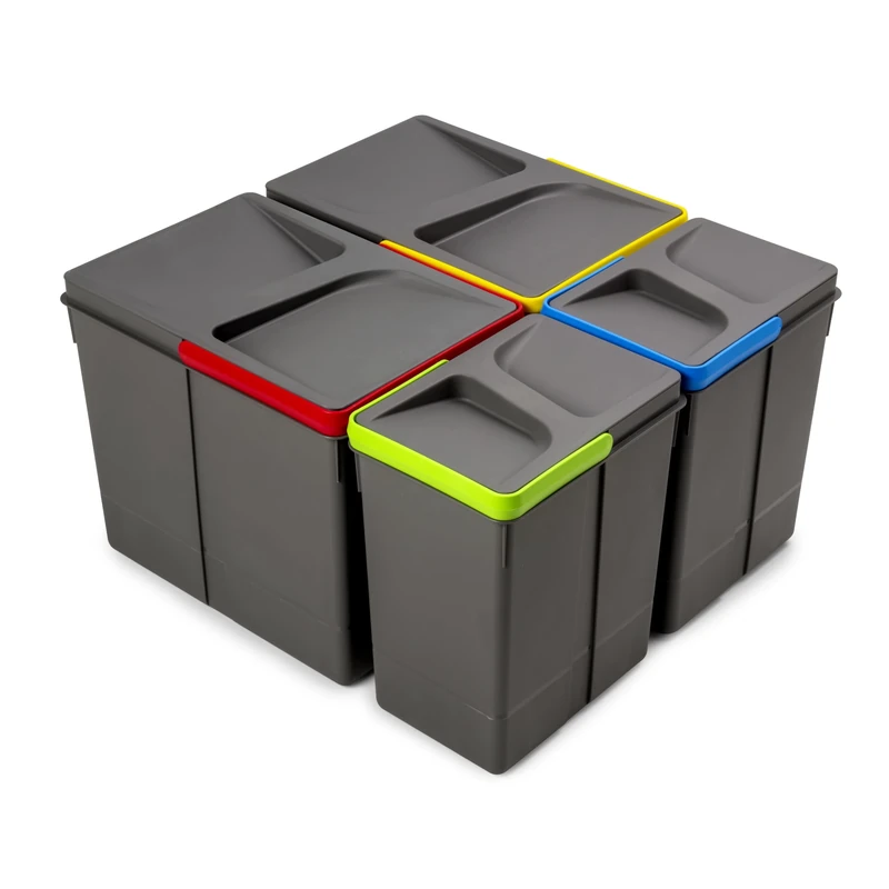 Emuca - Recycle Containers for kitchen drawers, Height 266mm (10,47 inch), 2x15L + 2x7L, Anthracite grey plastic, Plastic