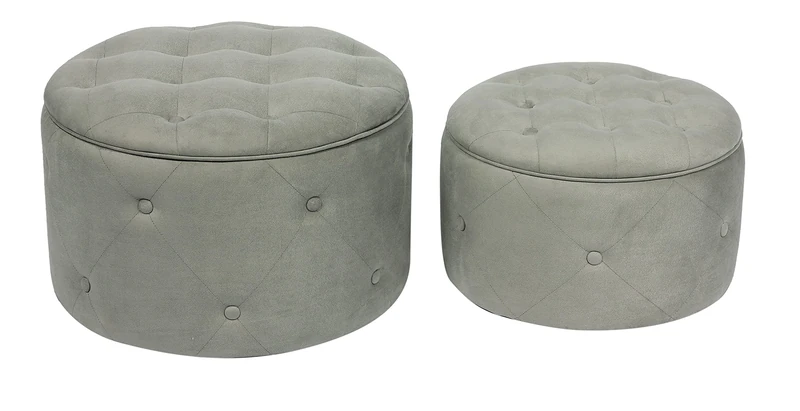ASPECT Valeria Set Of 2 Round Storage Ottoman/Footrest Stool Bench (Light Grey),L 60x60x40(H) cm./ S 51x51x 31(H)cm