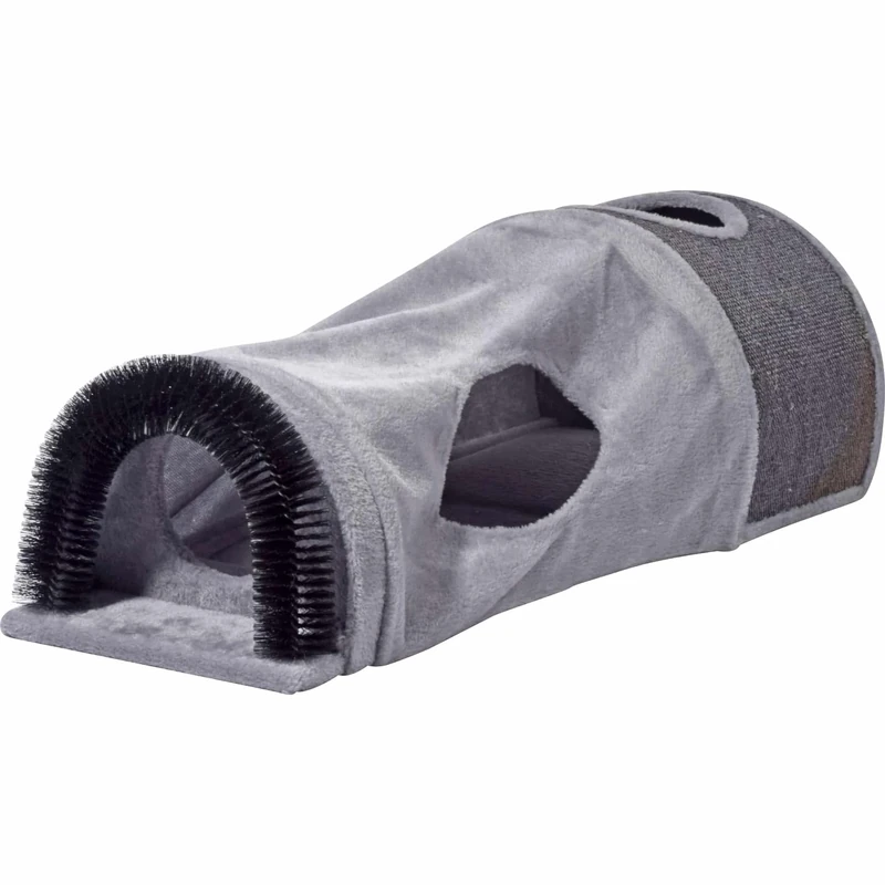 dobar® 43408FSCe Foldable Cat Cave - Cat Tunnel - Scratching Area & Play Ball - Play Tunnel Plush and Sial - Cuddly Cave for Cats - Scratching Post - Indoor - 87 x 37.5 x 27 cm - Grey