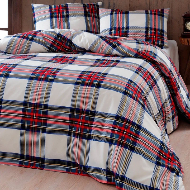 SINGLE DUVET COVER SINGLE DUVET COVER SCOTTISH TARTAN, NATURAL COLOUR ( - Image 1