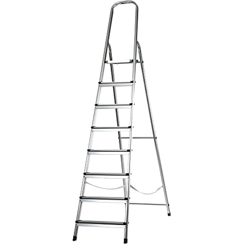 Amig - Foldable Ladder with 8 Steps | Aluminium | Small Steps: 28 x 8 cm | Large Step: 25 x 25 x 28 cm | Domestic Use | Maximum Load 150 kg