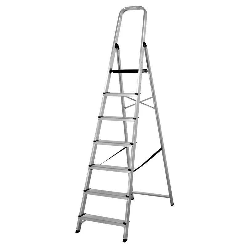 Amig - Foldable Ladder with 7 Steps | Aluminium | Small Steps: 28 x 8 cm | Large Step: 25 x 25 x 28 cm | Domestic Use | Maximum Load 150 kg